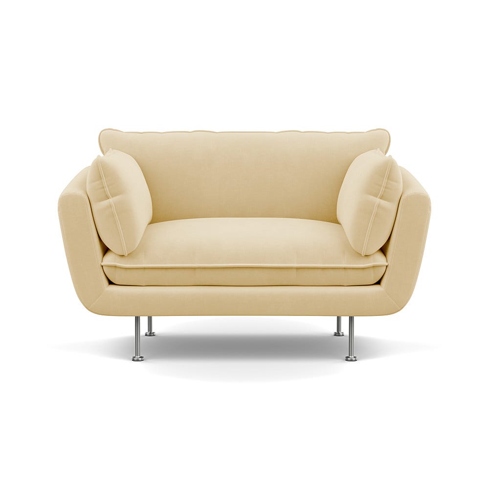 Heal's Allora Loveseat Smart Luxe Velvet Biscuit Stainless Steel Feet