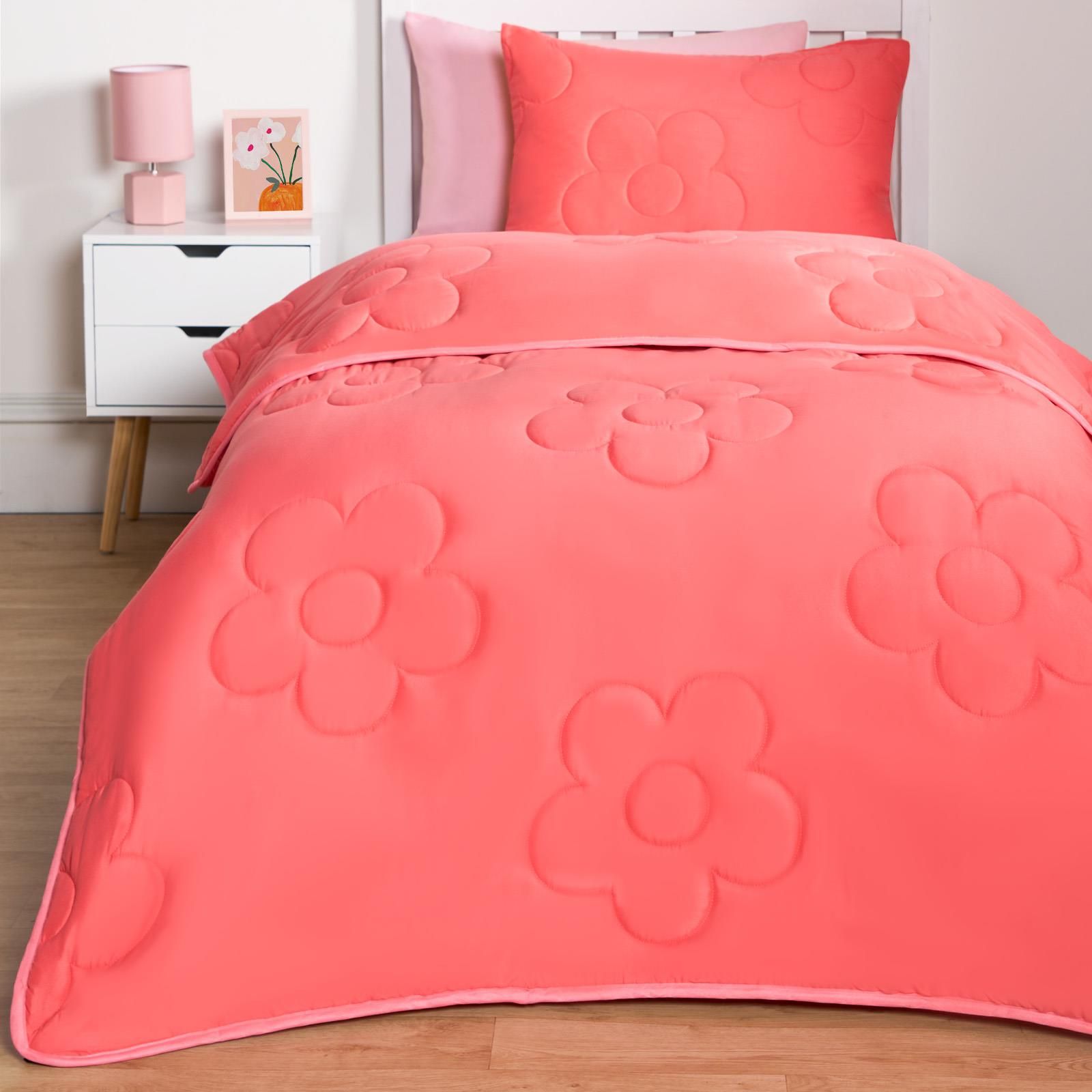 OHS Coverless Duvet 7.5 TOG Pillowcase Quilt Daisy Bedding Set, Coral