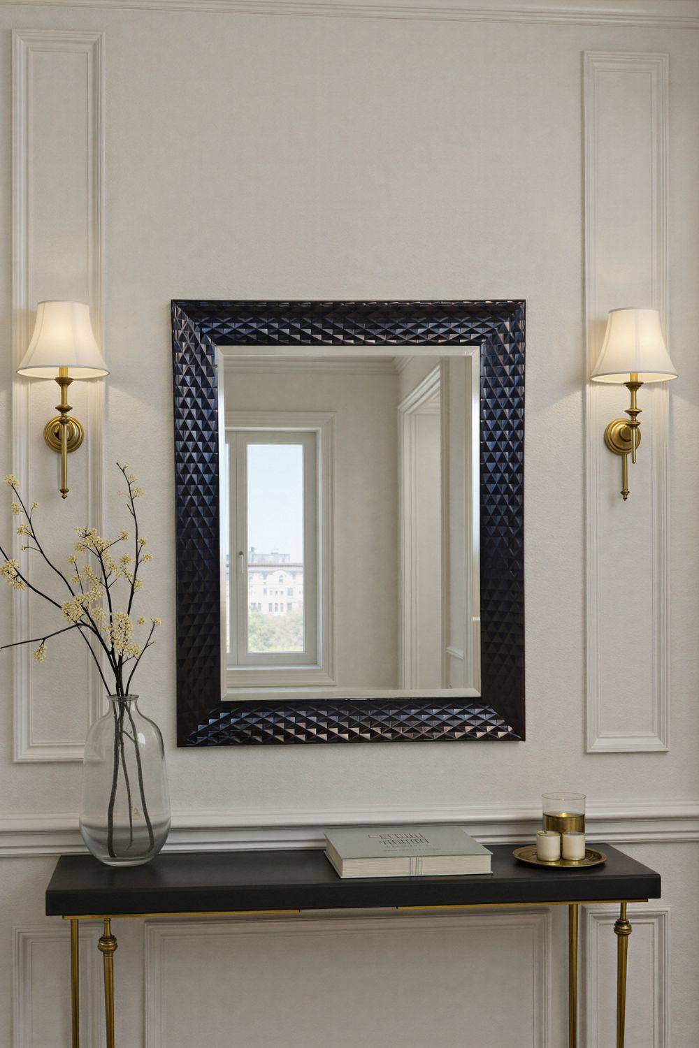 Yearn Mirrors Diamont Framed Black Bevelled Mirror
