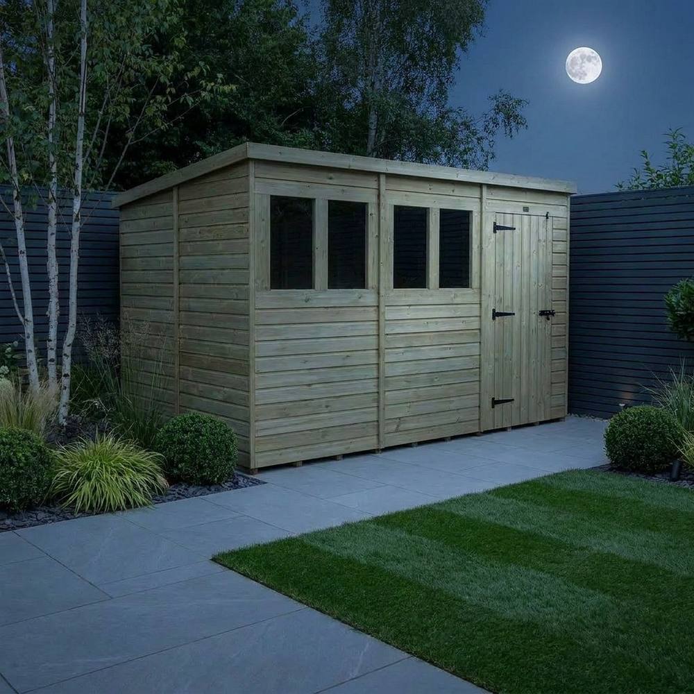 Buttercup Farm 12ft x 9ft Pent Garden Shed Single Door With Windows - Timber in Brown 3
