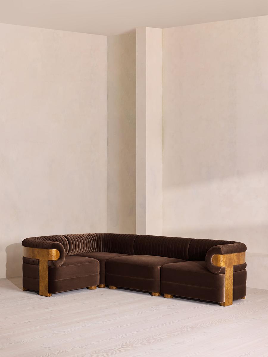 Caleb Modular L-Shape Sofa, Velvet, Chocolate, Dark Burl