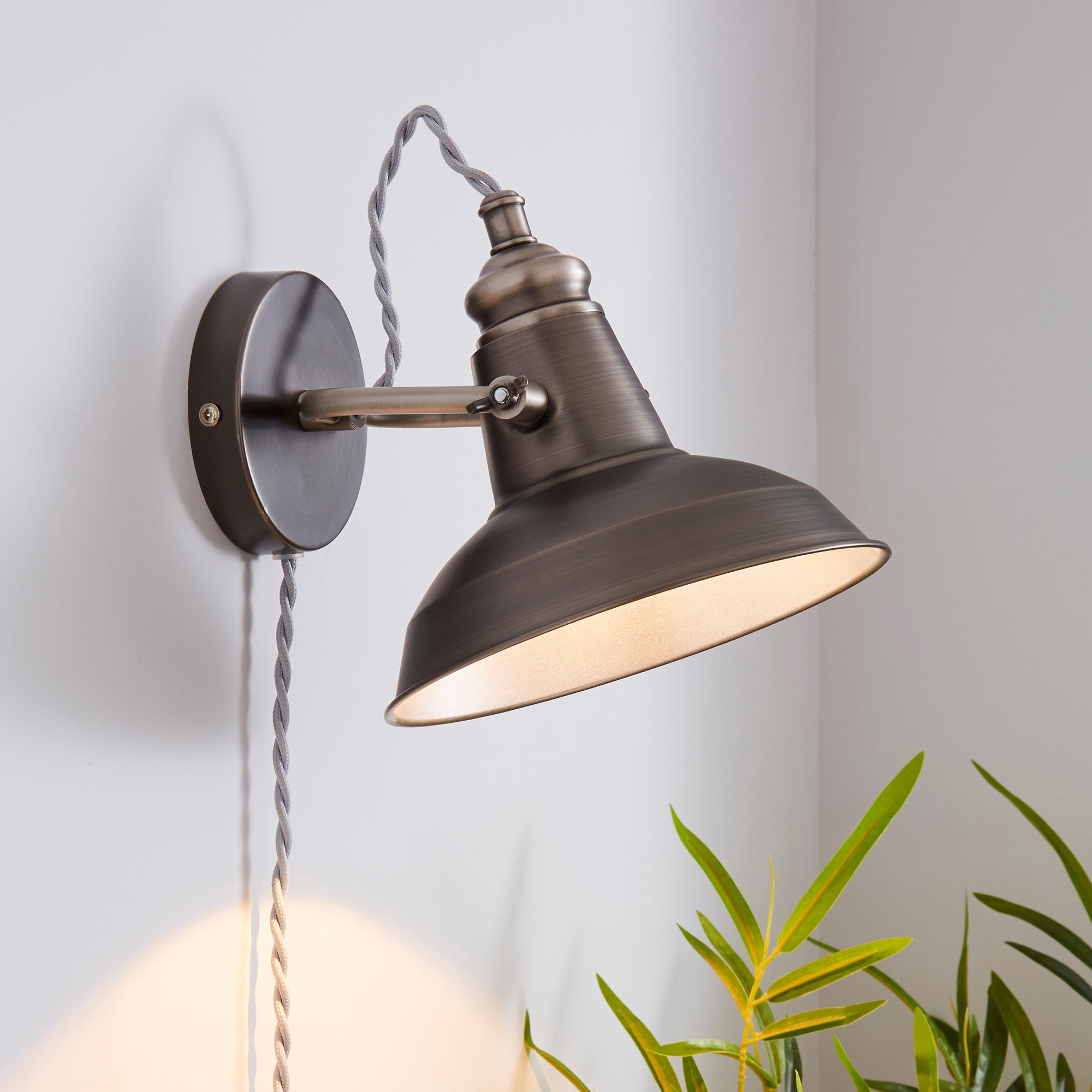 Lucas Industrial Easy Fit Plug In Wall Light Pewter Grey