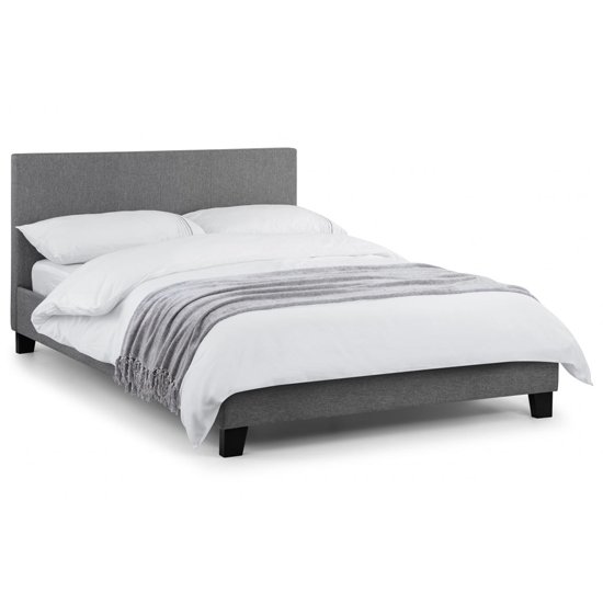 Rialto Linen Fabric Lift-Up Storage Double Bed In Light Grey