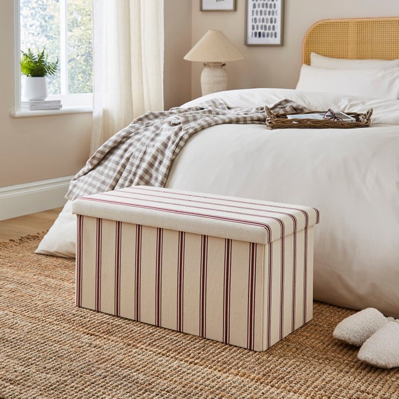 Faux Linen Folkstone Stripe Rectangle Ottoman