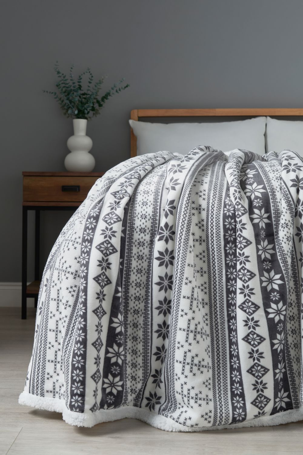 BHS Christmas Fairisle Throw with Sherpa in Grey