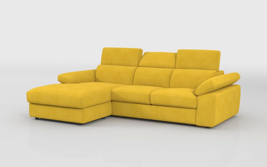 Green Fabric Quercioli 3 Seater Sofa with Sliding Footrest & Left Hand Facing Storage Lounger