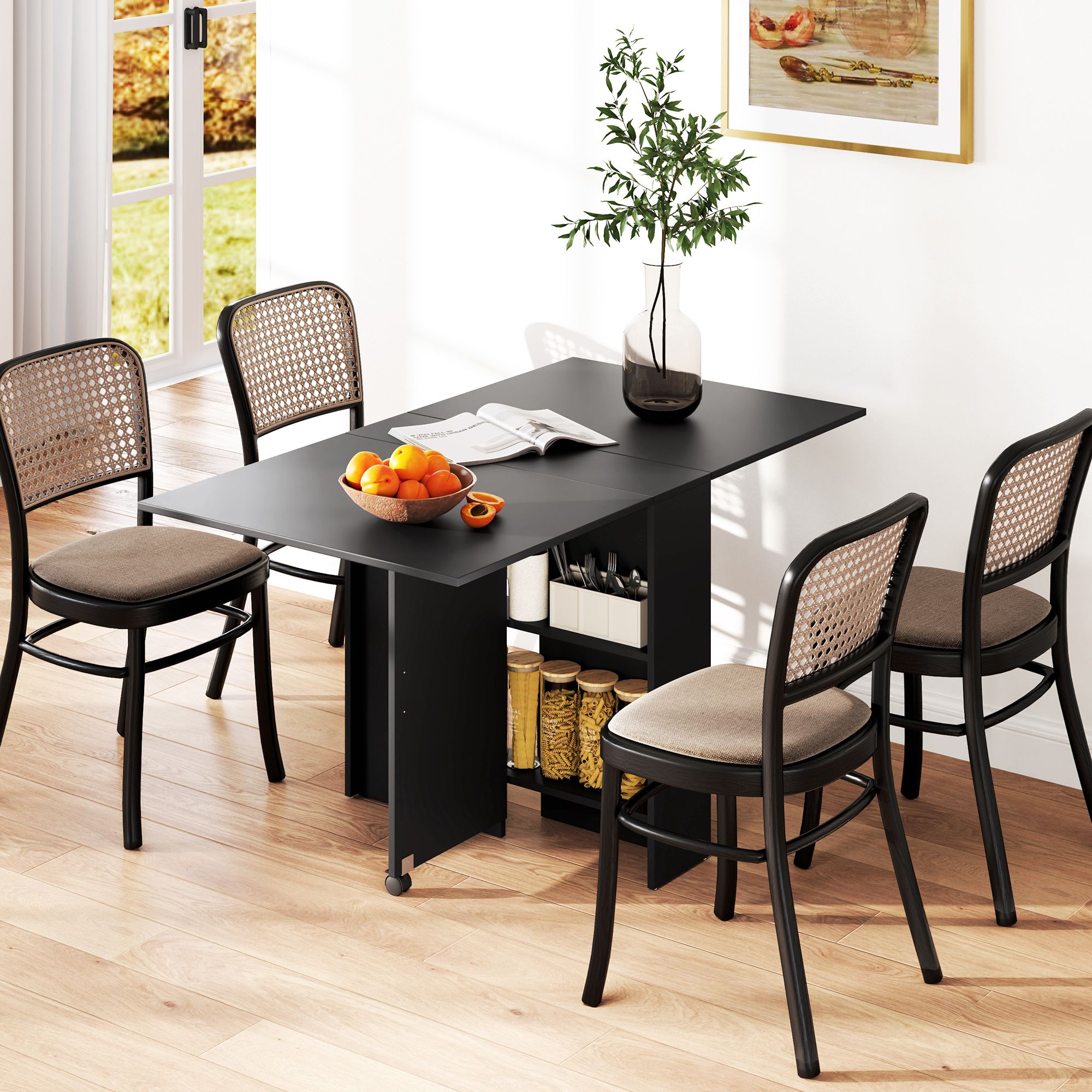HOMCOM 80-140 cm Folding Dining Table for 4-6 Drop Leaf Table in Black