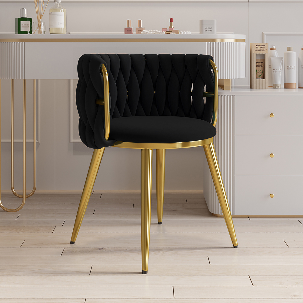 Sweave Nordic 2-Pieces Black Barrel Back Dining Chair Round Accent Velvet Upholstery