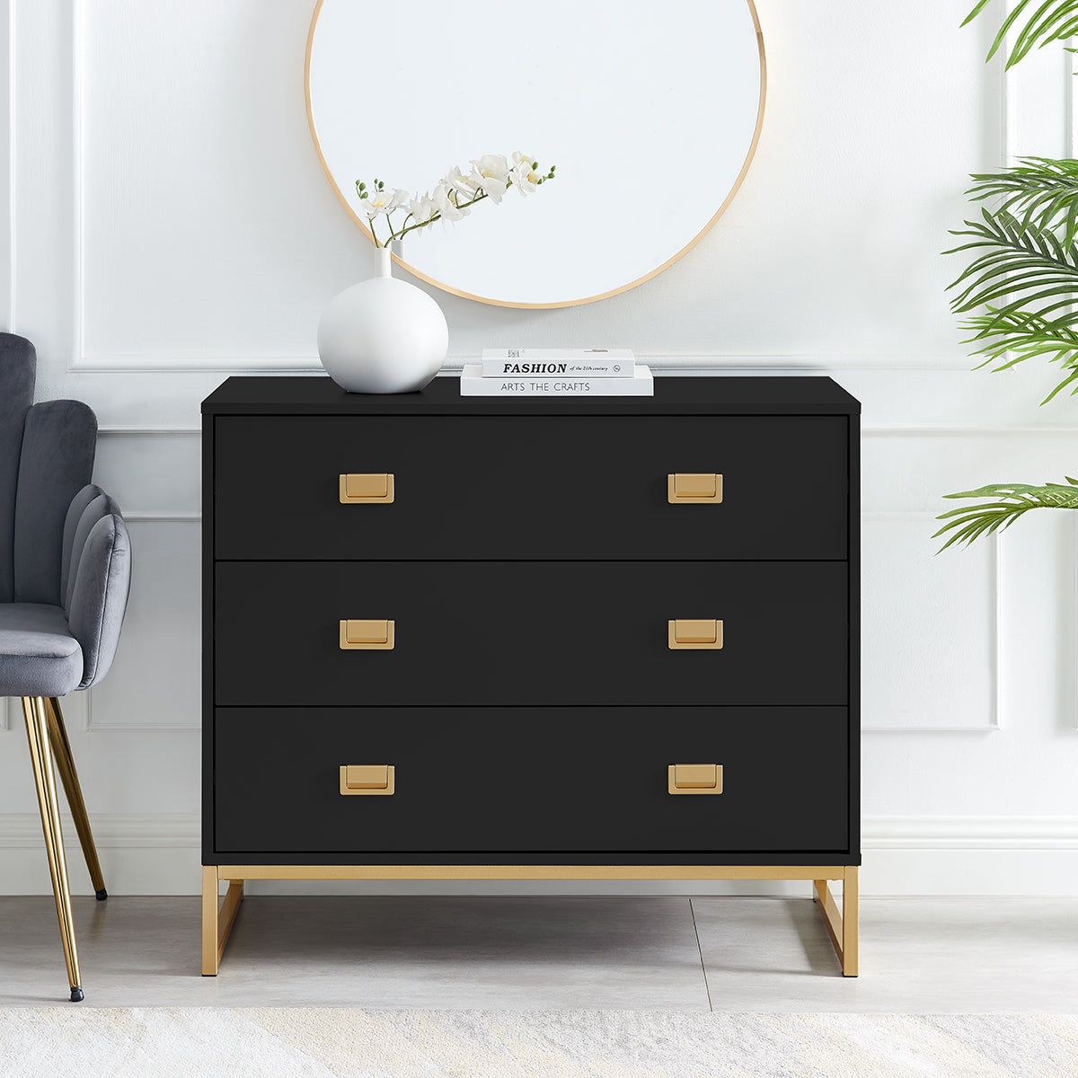 Melody Maison Large 3 Drawer Chest Of Drawers - Elle Black Range
