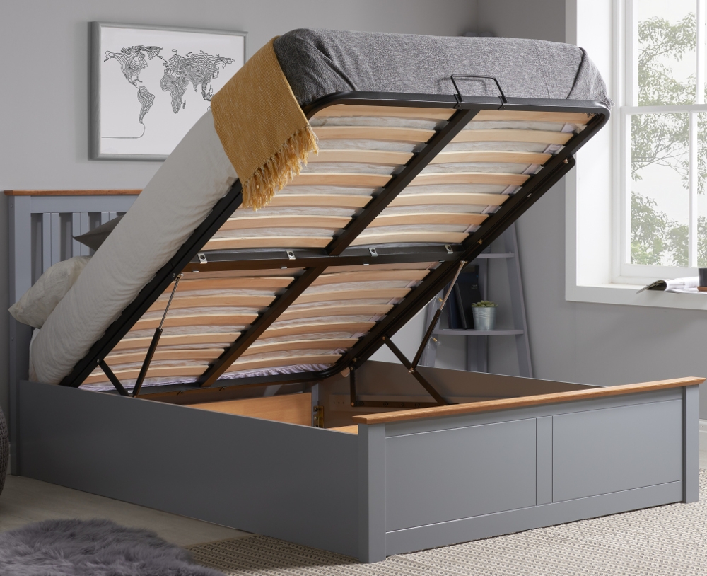 Phoenix Stone Grey Wooden Ottoman Storage Bed Frame Only - 4ft Small Double