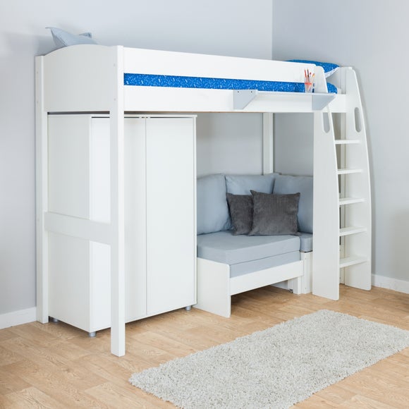 Uno High Sleeper with Corner Sofa And Wardrobe Pine