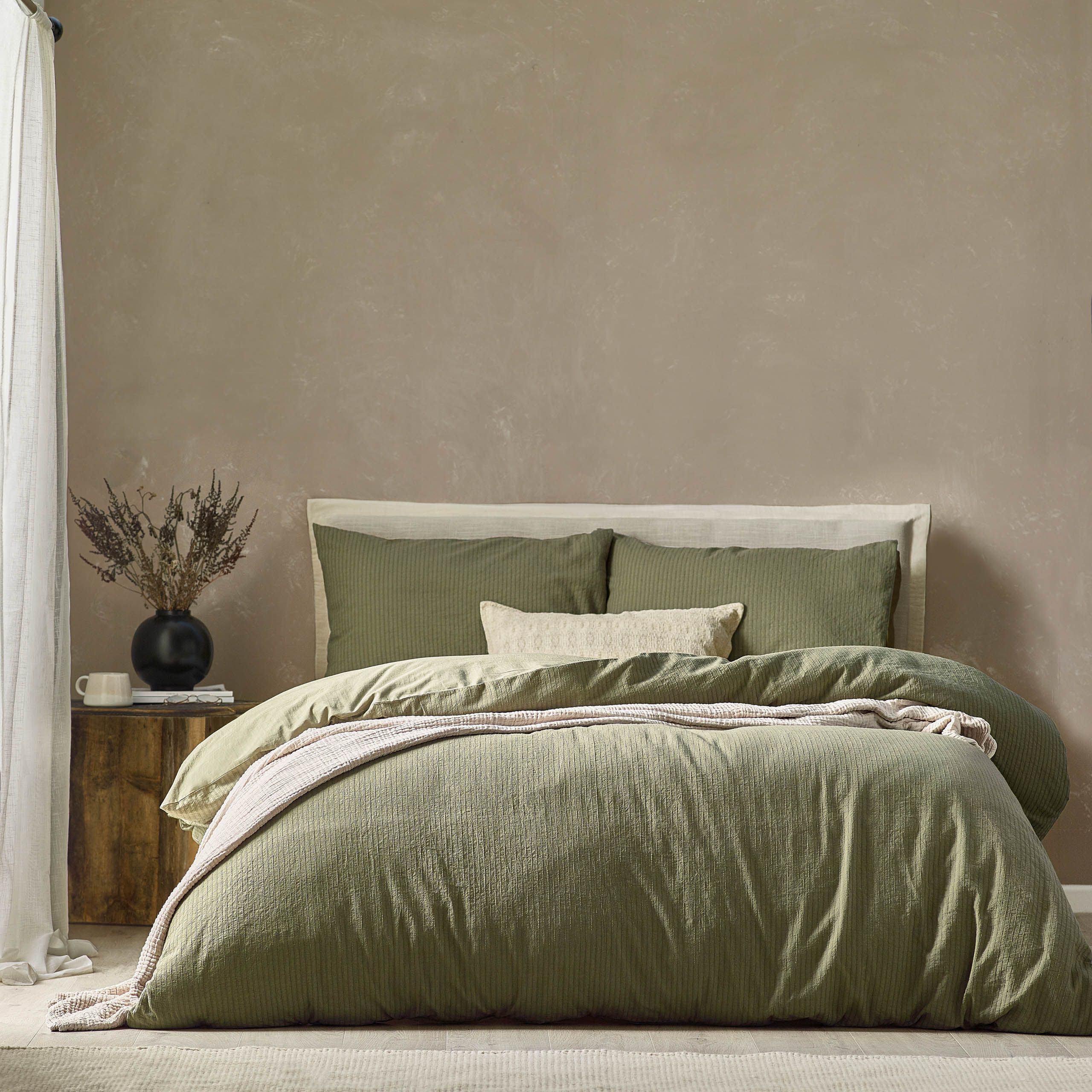 Yard Malton Stripe 100% Cotton Duvet Cover Set in Beige