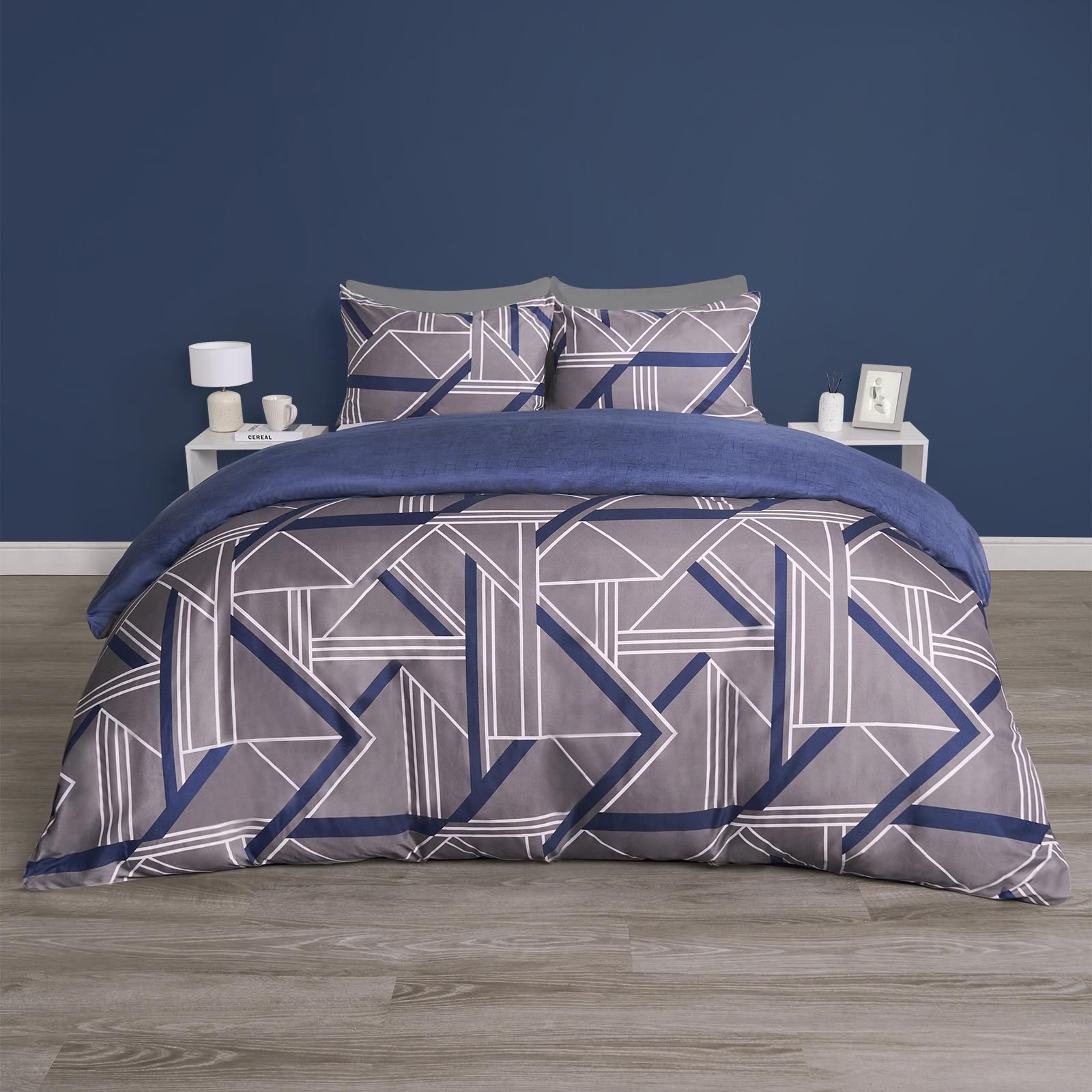 OHS Geo Duvet Cover Set Quilt Pillowcase Bedding Abstract Reversible in Charcoal