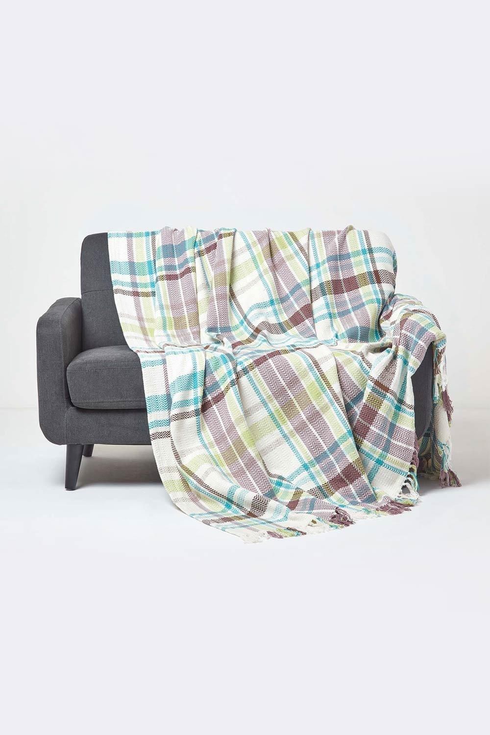 Homescapes Tartan 100% Cotton Falun Throw in Green