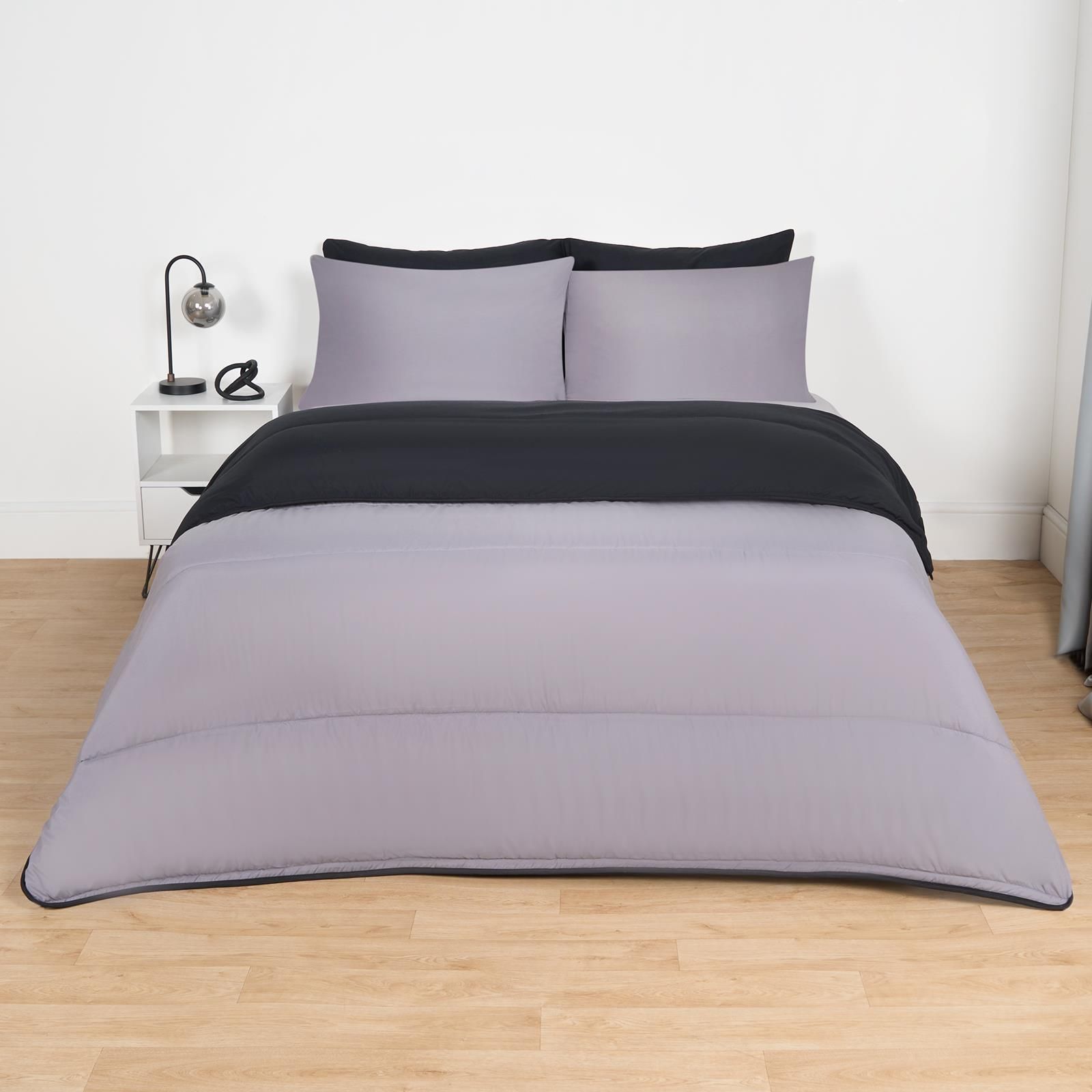 OHS Soft Coverless 10.5 TOG Duvet Set Pillowcase Quilted Cover in Black