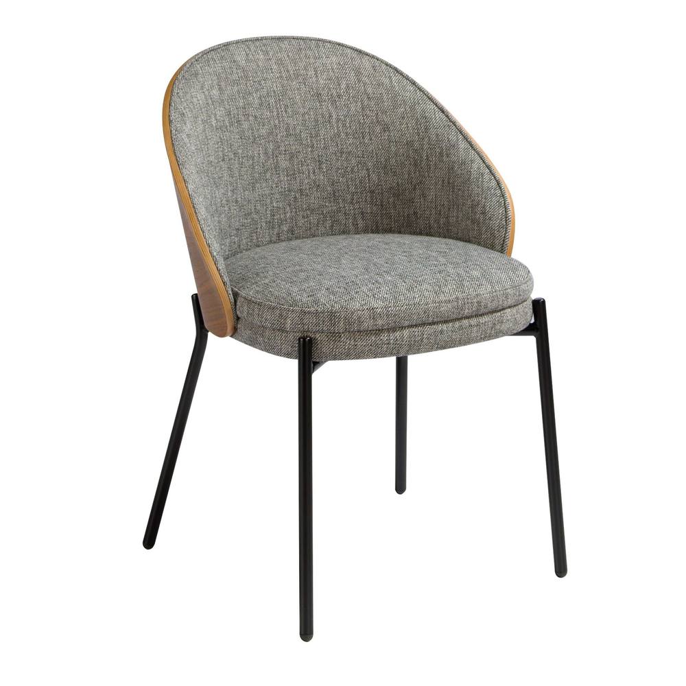 Angel Cerda Grey Fabric Dining Chair with Walnut Veneer & Black