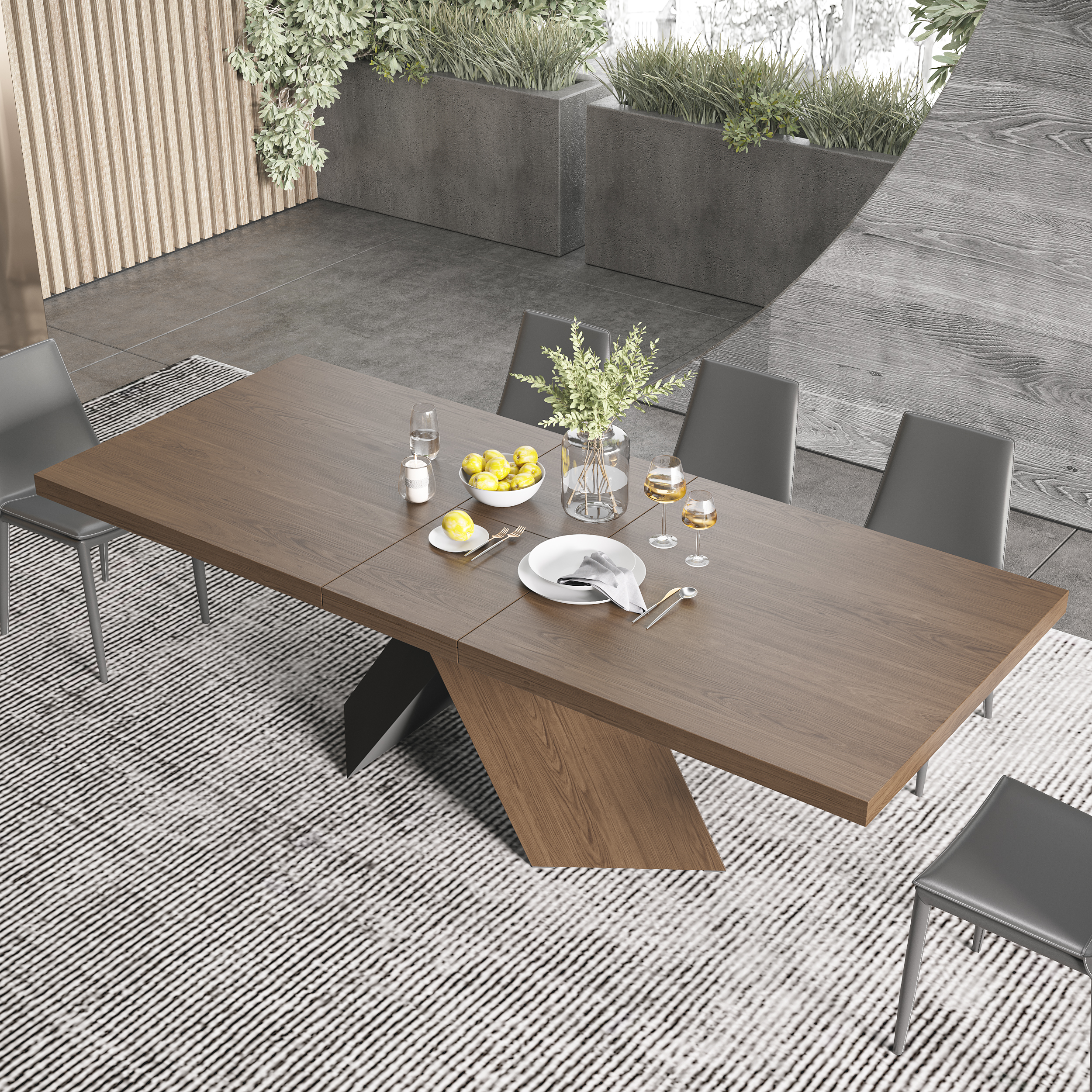 200 - 240 cm Farmhouse Extendable Walnut Dining Table Seats 6-8
