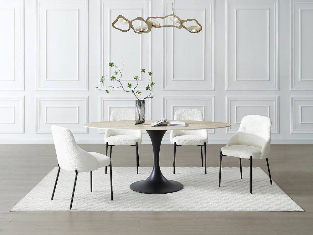 Vente-unique Dining Table for 8 People In Ceramic & Black Metal - Beige