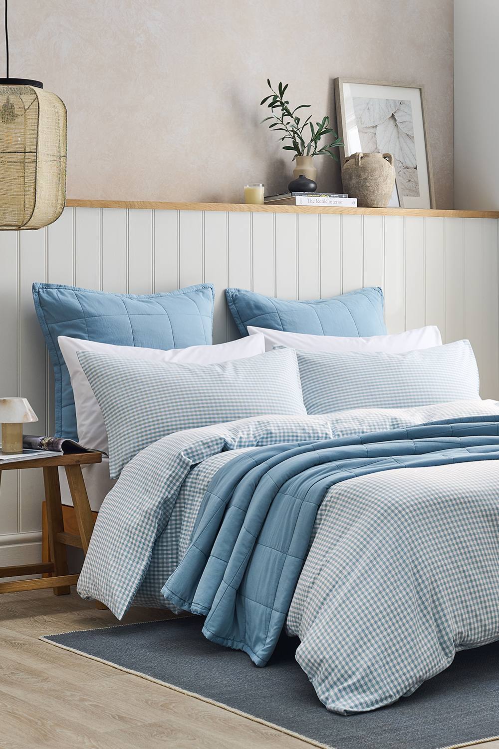 CHRISTY 'Gingham Yarn Dye' Textured Airy Yarn Dye Cotton Duvet Cover Set in Blue