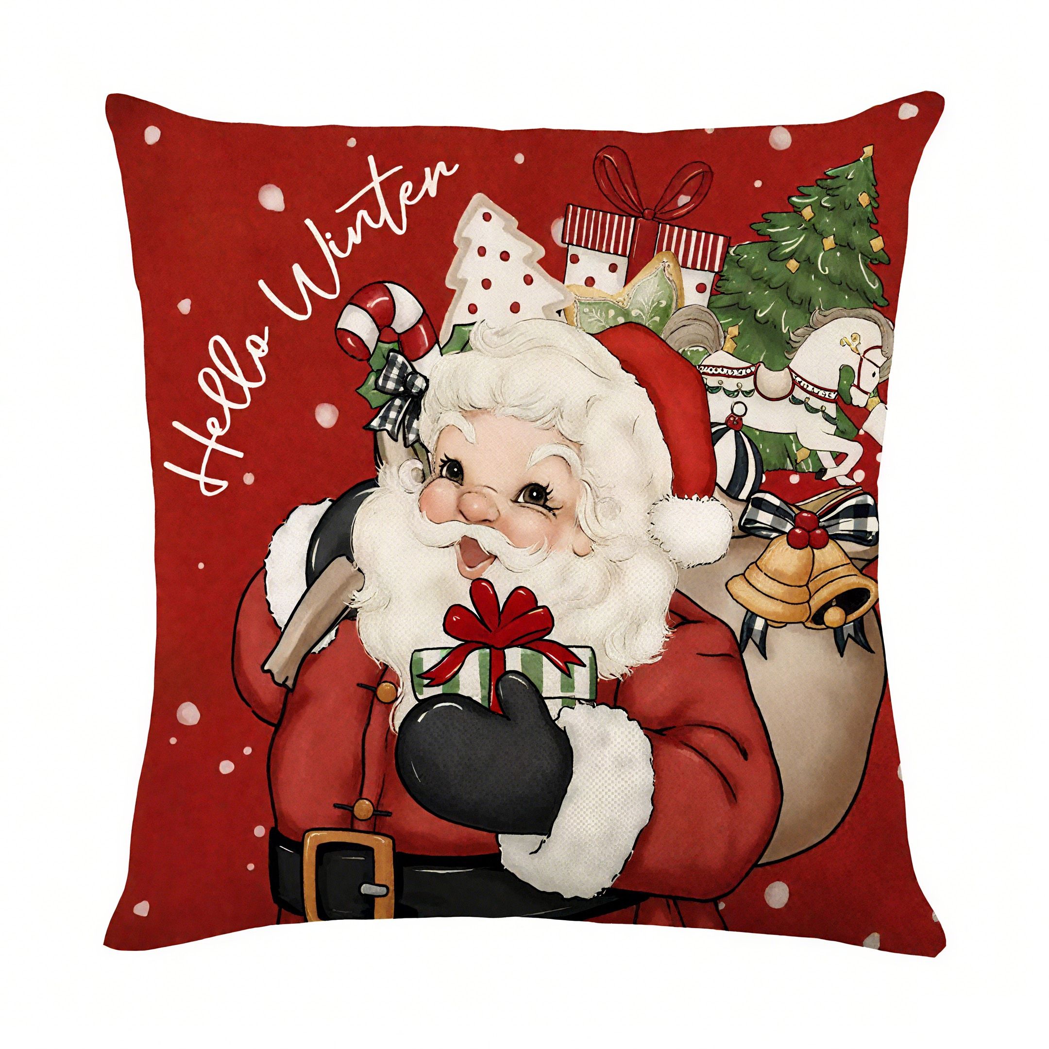 Obasyhig Christmas Print Sofa Pillow Cover in Red
