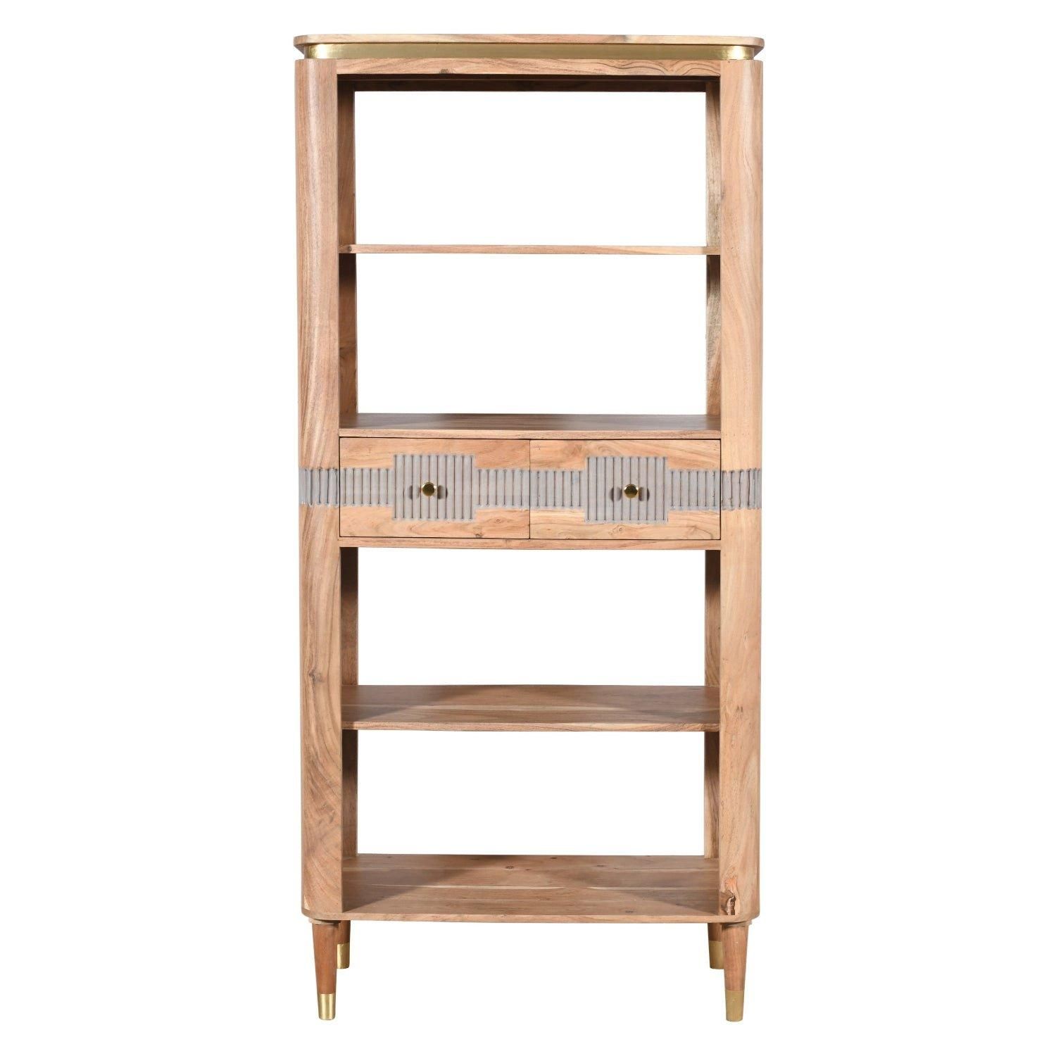 IH Design Alicia Acacia Wood 2 Drawers Large Open Bookcase in Grey