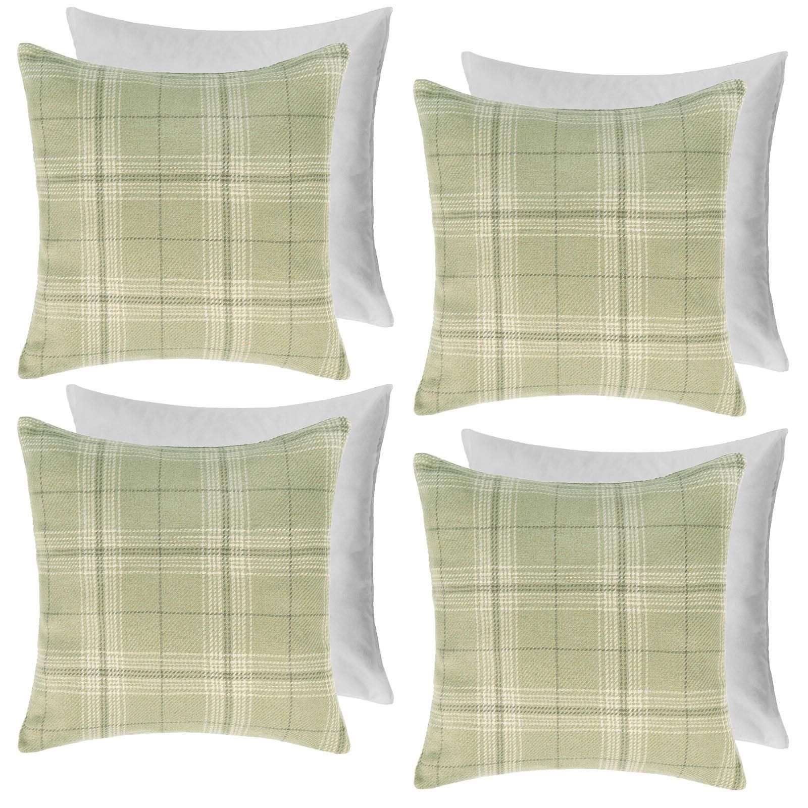 OHS 4 Pack Woven Check Filled Cushions Printed Soft in Light Green