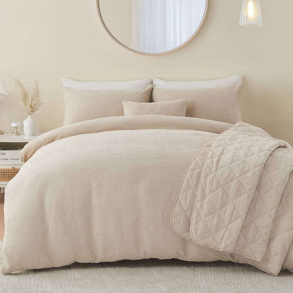 Portfolio Home Bergen Textured Quilted Throwover Throw Over Bed Blanket 200 x 230cm in Natural