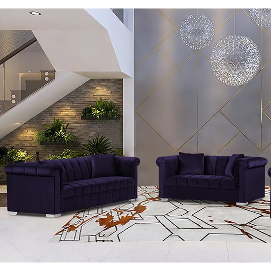 Kenosha Velour Fabric 2 Seater And 3 Seater Sofa In Ameythst