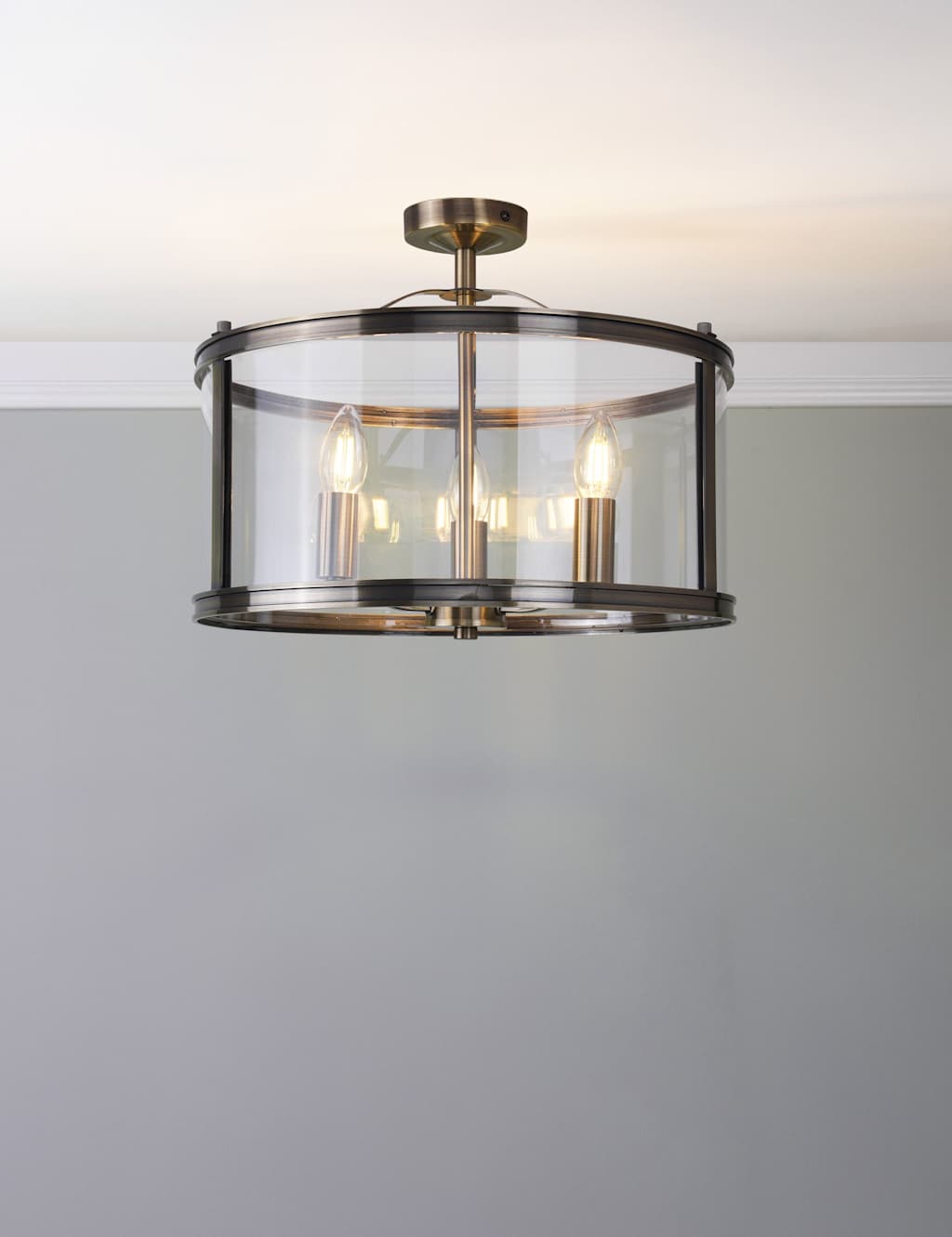 Laura Ashley Harrington 3 Light Semi Flush Ceiling Light Antique Brass