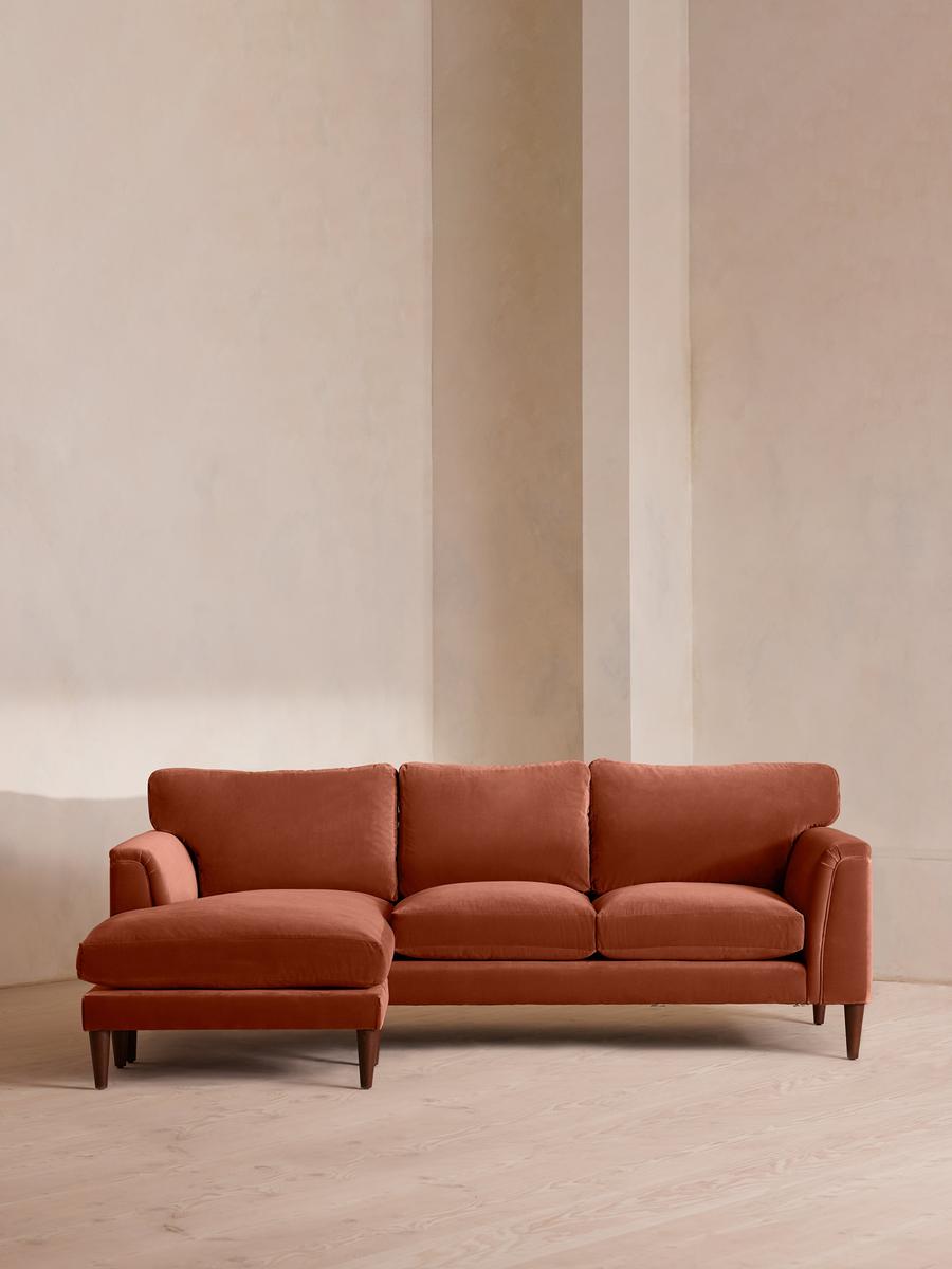 Reya Chaise-end Sofa, Velvet, Rust