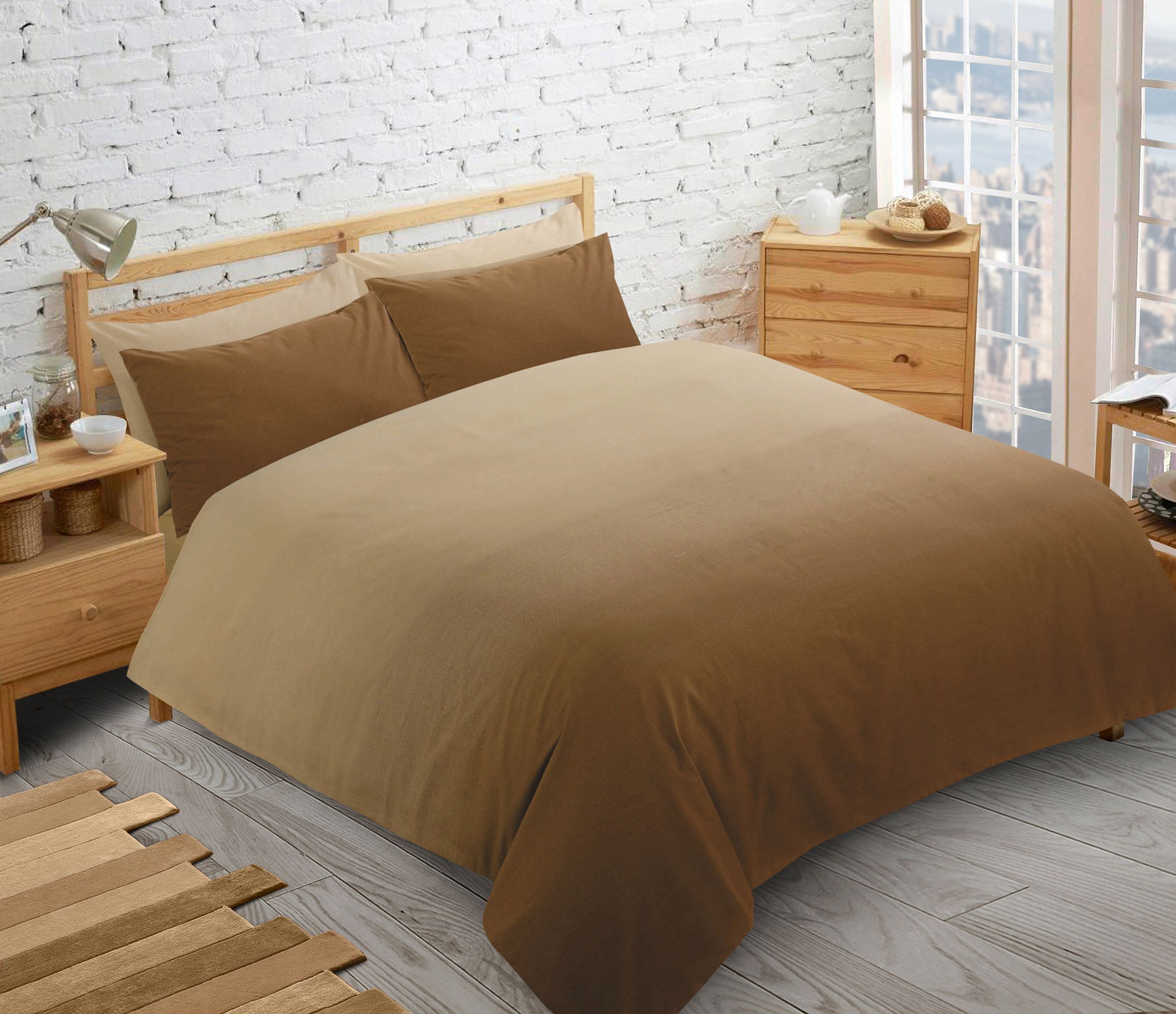 Velosso Elevations Duvet Cover & Pillowcase Set - Printed Cotton Rich in Beige