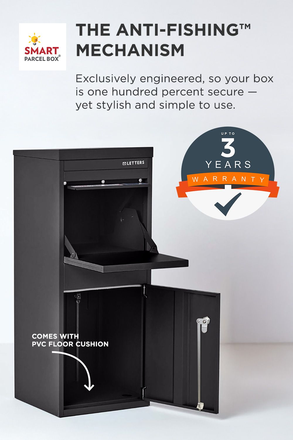 Homescapes Smart Parcel Box® Large Front Access Secure Delivery Box in Black 3