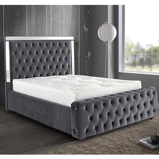 Eastcote Plush Velvet Mirrored Single Bed In Steel