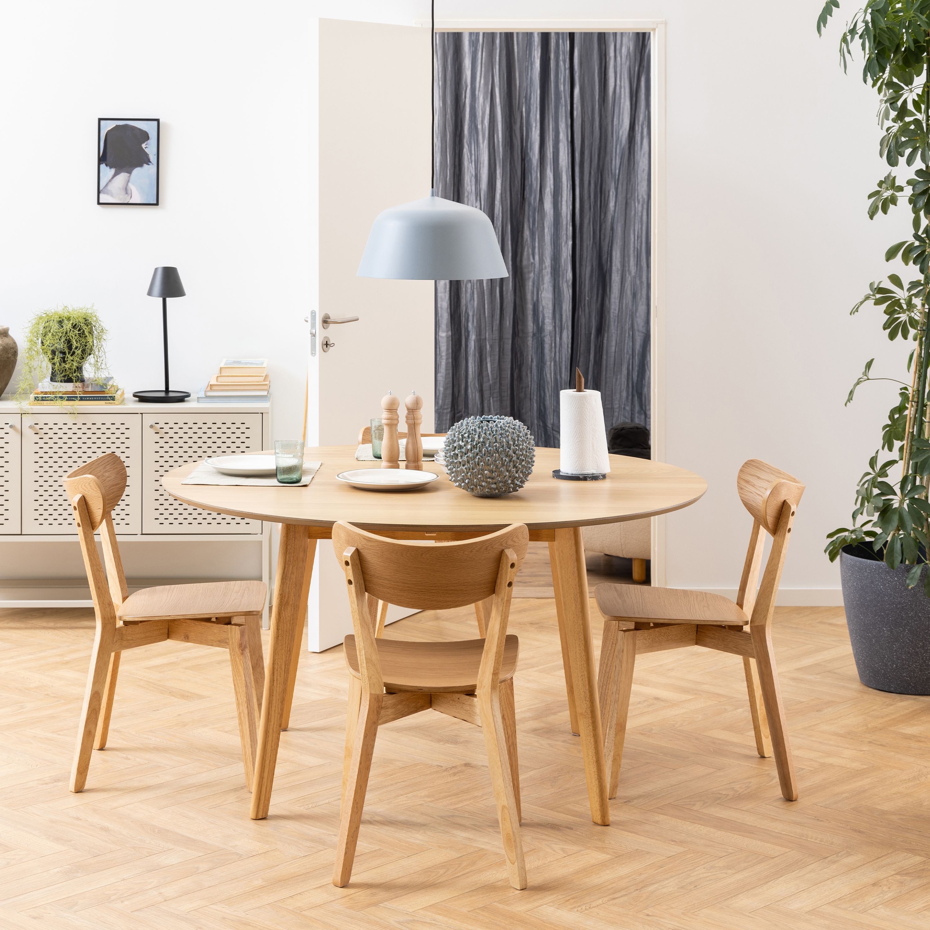 Furniture To Go Roxby Oak Table 105x76cm with 4 Roxby Oak Dining Chairs in Brown
