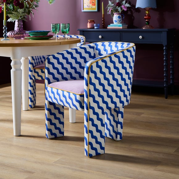 Sophie Robinson Dining Chair, Colbalt Blue Wiggle Fabric