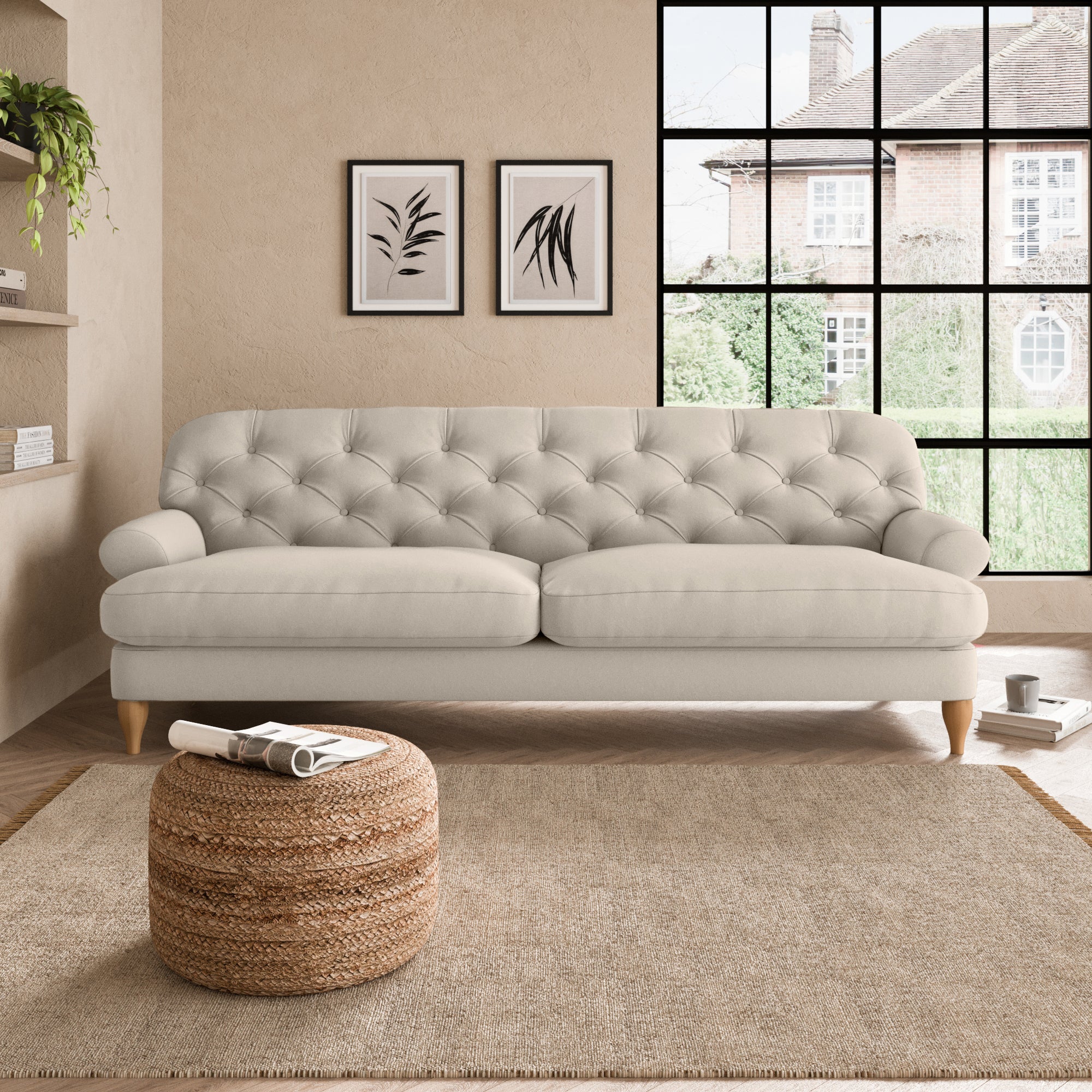 Canterbury Luxury Velvet 4 Seater Sofa Luxury Velvet Natural