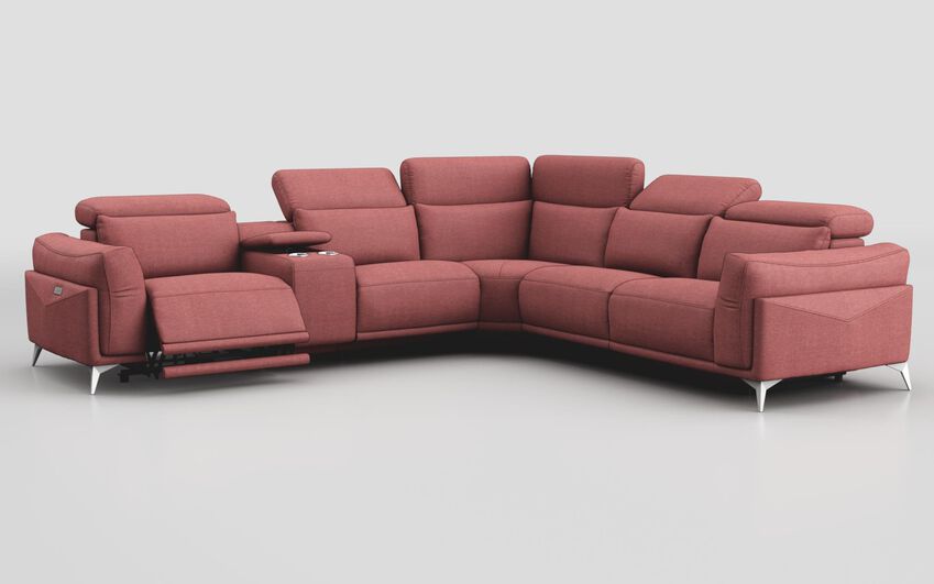 Pink Fabric Gattolino 2 Corner 1 Power Recliner Sofa with Manual Head Tilt & Console