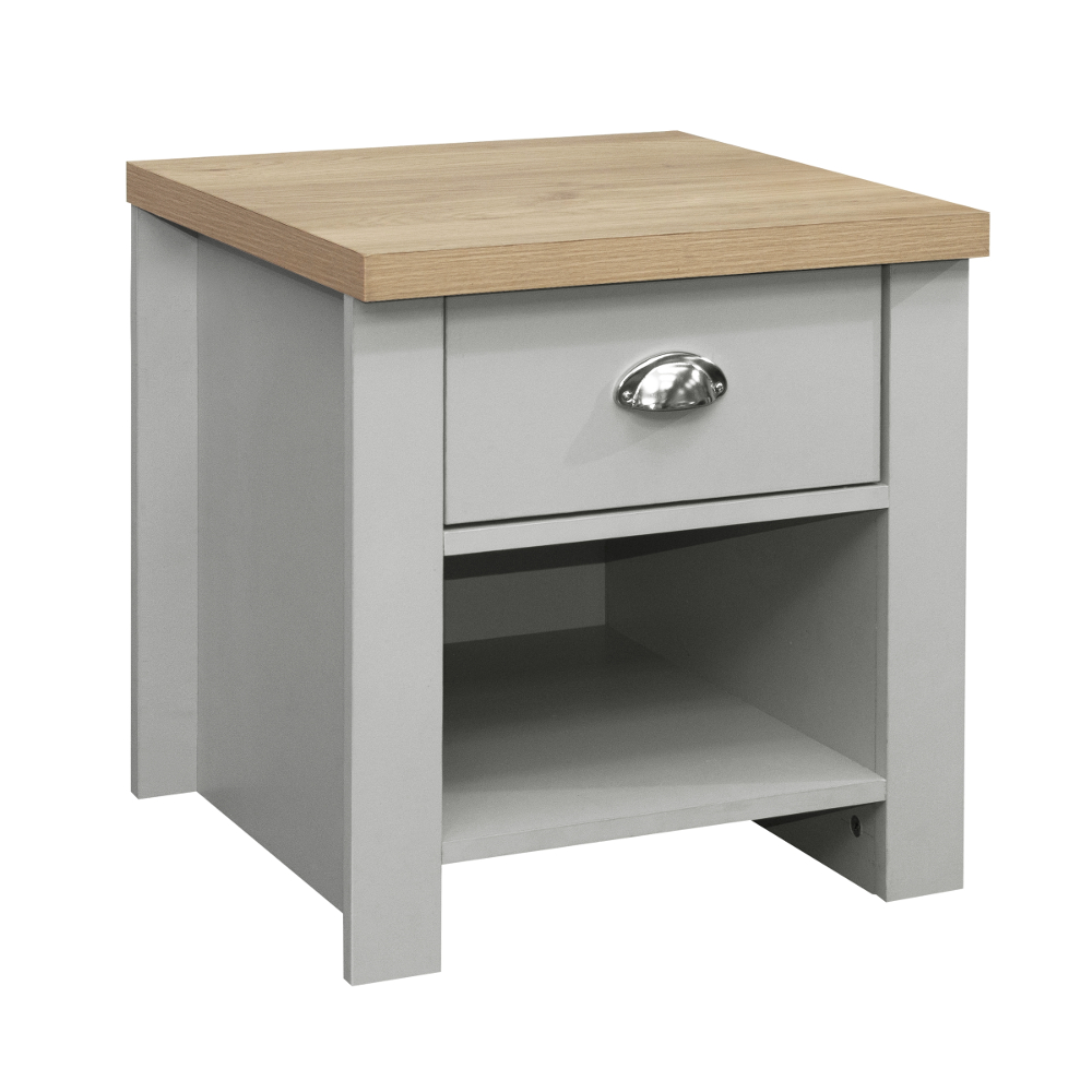Highgate Grey and Oak Wooden 1 Drawer Lamp Table