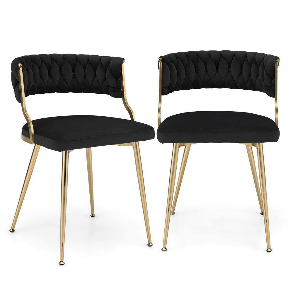 Costway 2PCS Dining Chairs Upholstered Armless Velvet Accent Chair Woven Back in Black