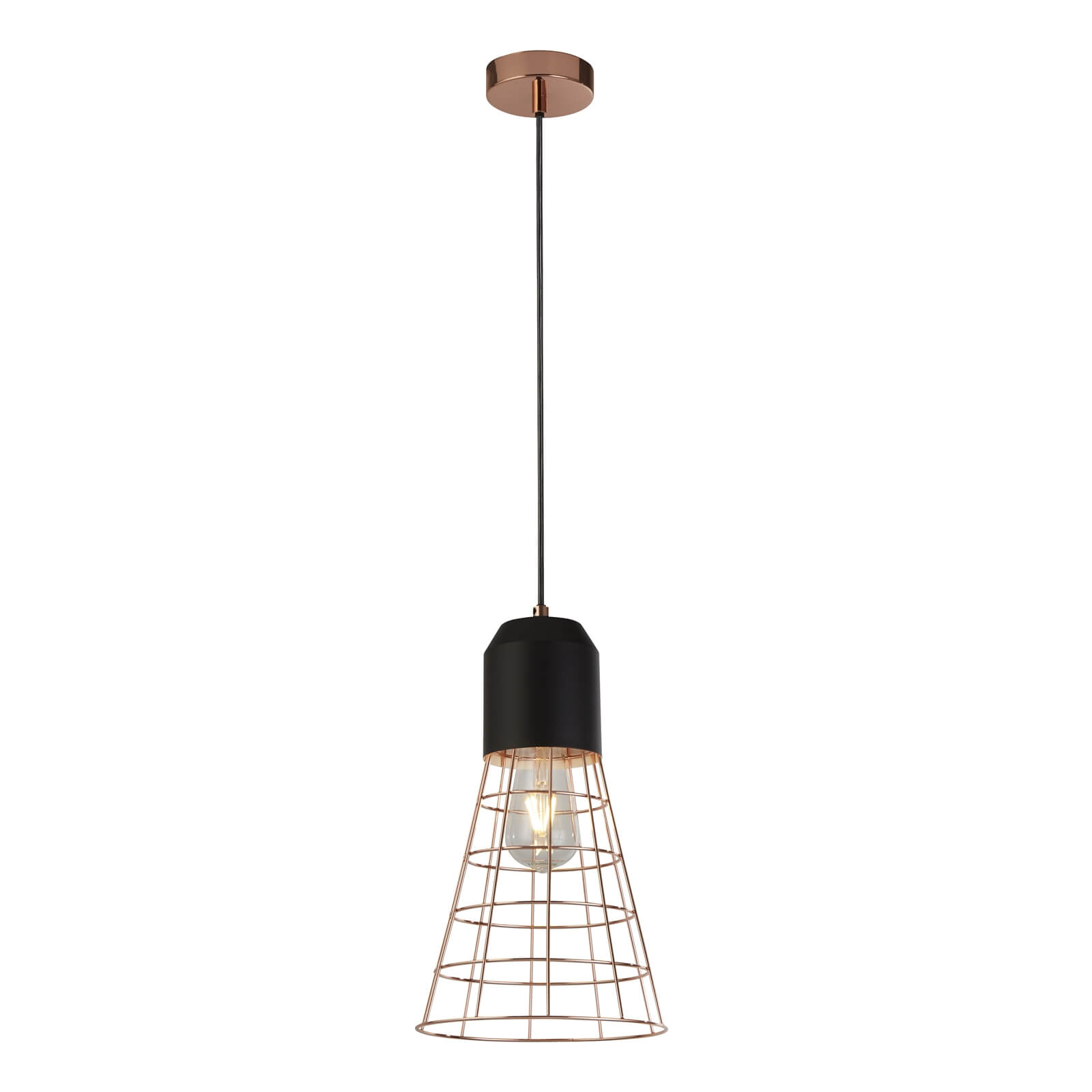 Dalgety 1 Light Cage Pendant Light - Copper and Matt Black