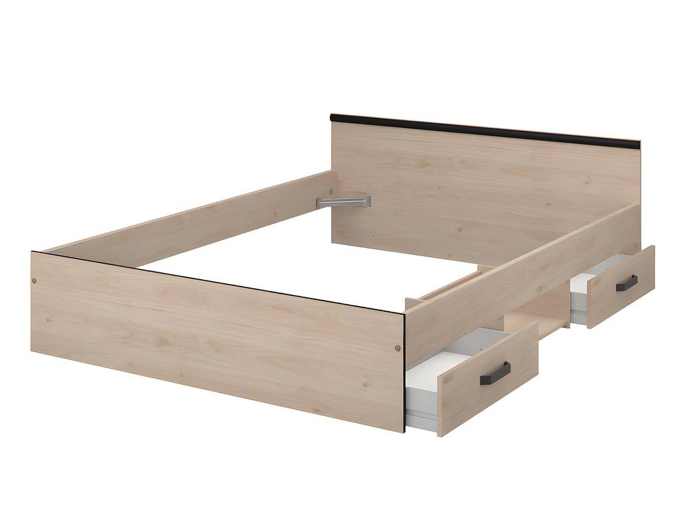 Vente-unique 140 X 190 Cm Bed With Storage, 2 Drawers & 1 Compartment - Natural + in Light Oak 5