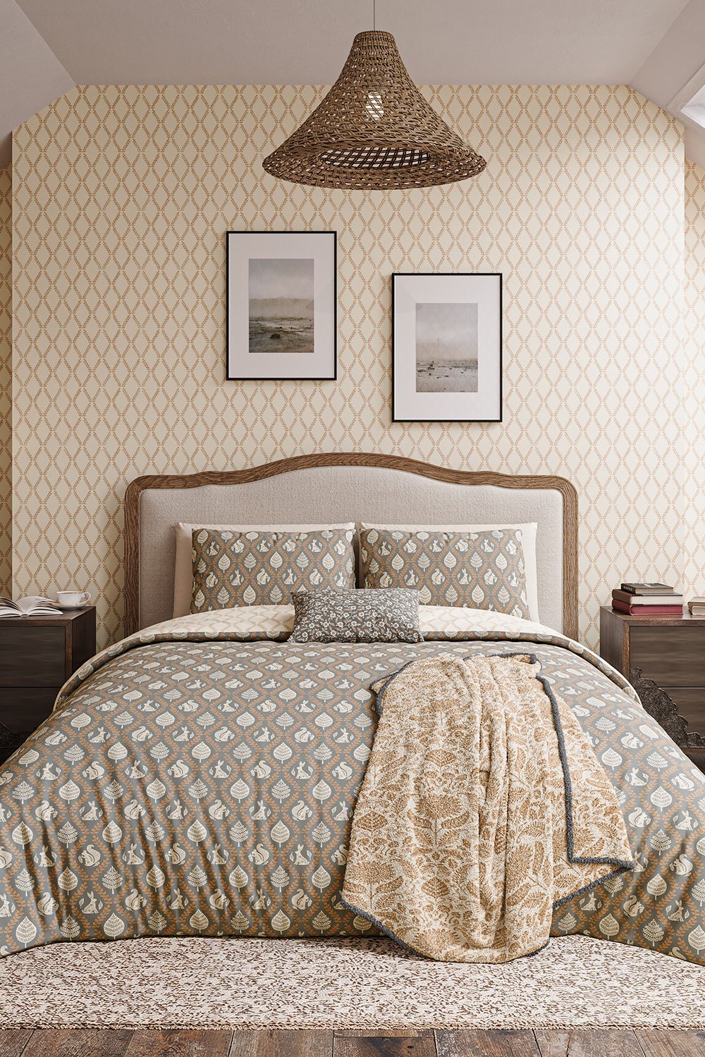 Helena Springfield 'Woodland Trellis' Cotton Duvet Cover Set in Grey