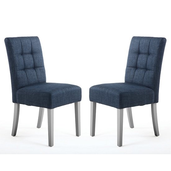 Catria Dining Chair In Polo Blue With Grey Legs In A Pair