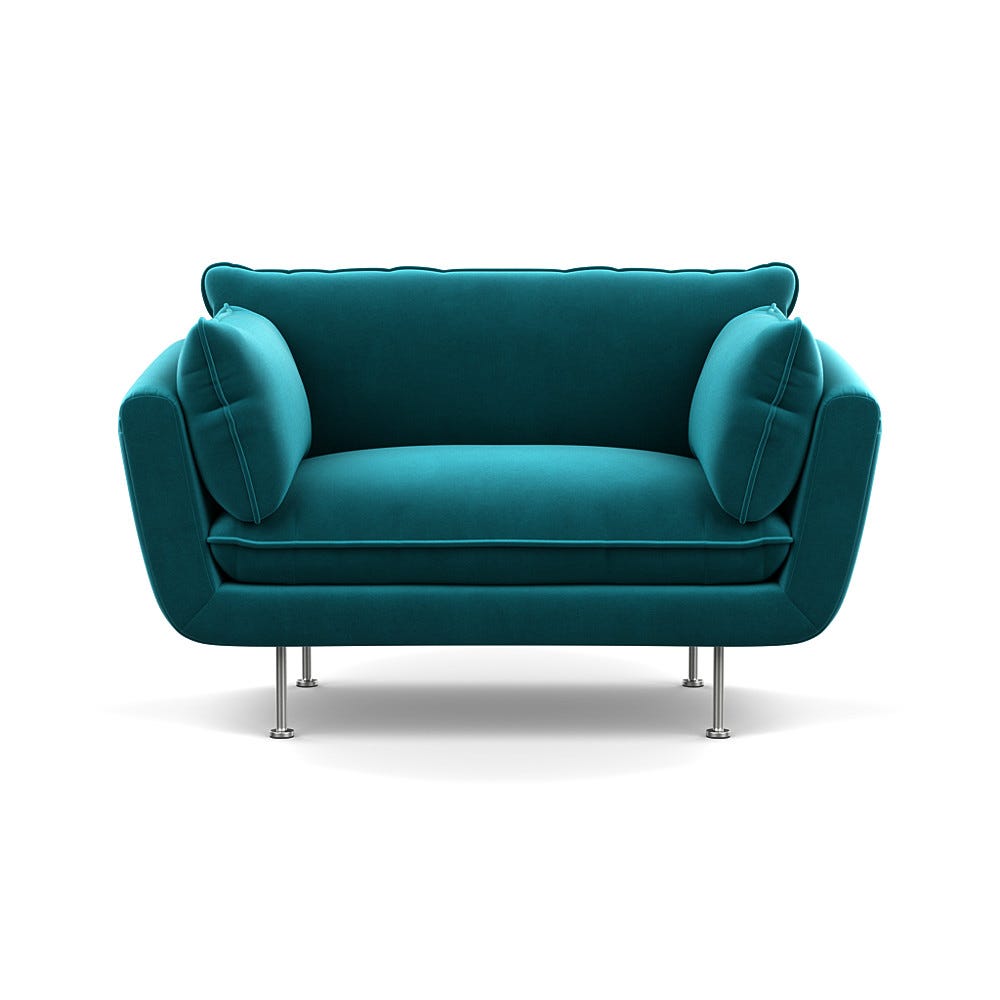 Heal's Allora Loveseat Smart Velvet Petrol Stainless Steel Feet