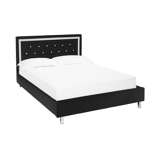 Branson King Size Bed In Black Faux Leather With Diamante