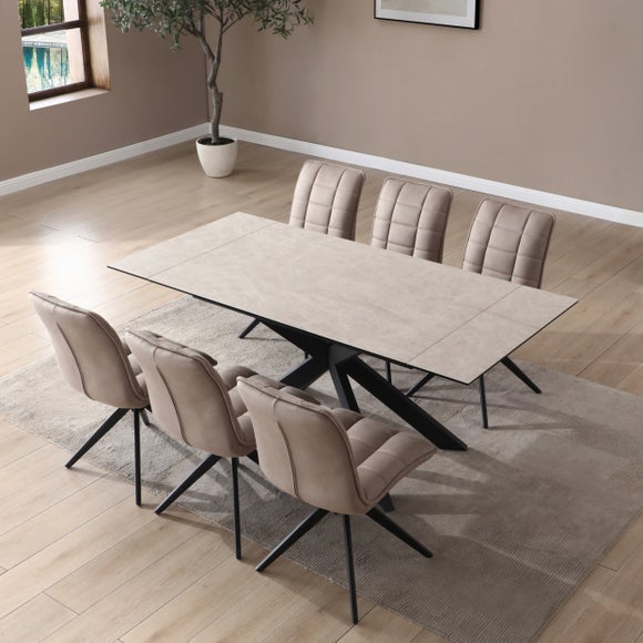 Indus Valley Athena Ceramic Extending Dining Table With 6 Aura Chairs