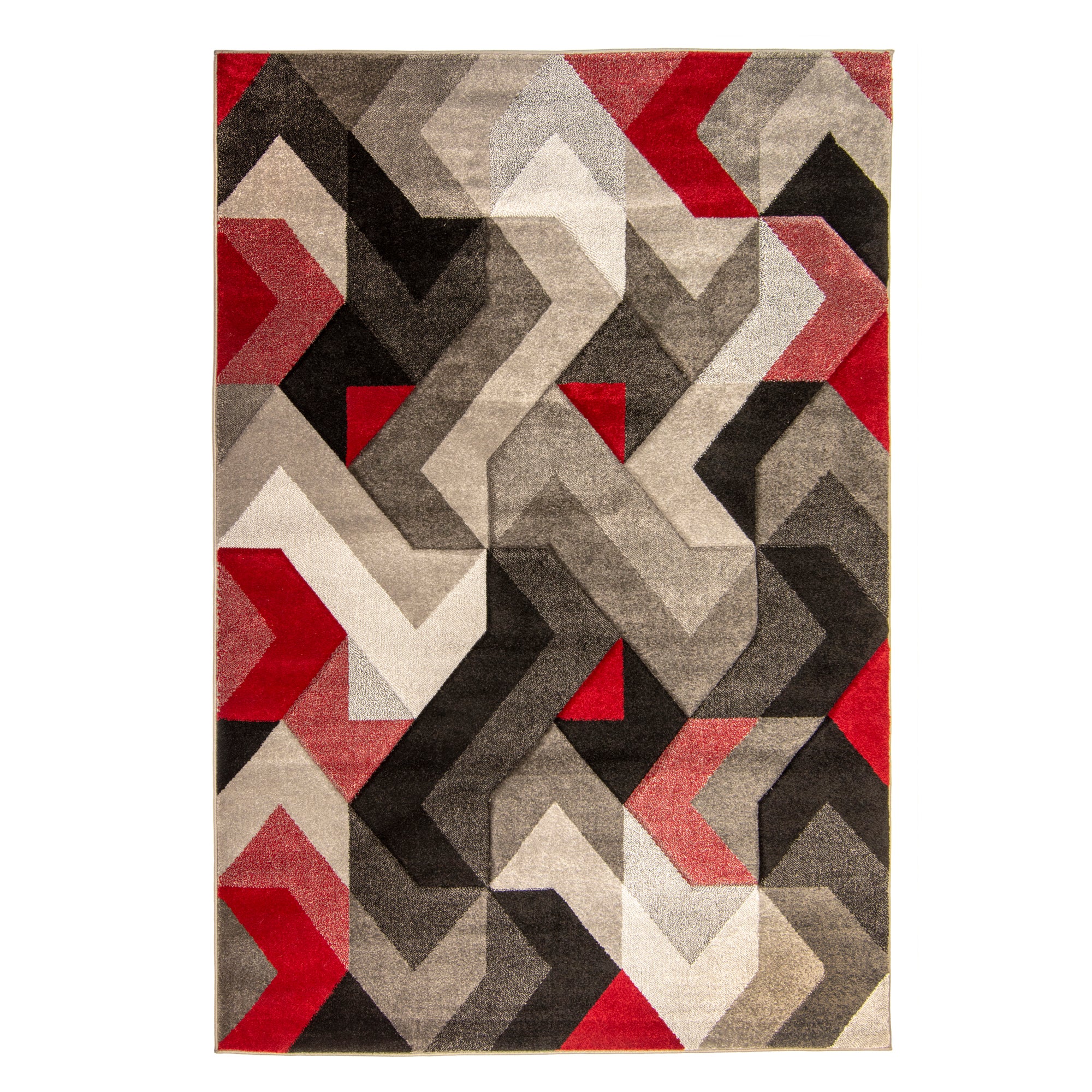 Hand Carved Aurora Geometric Rug Red