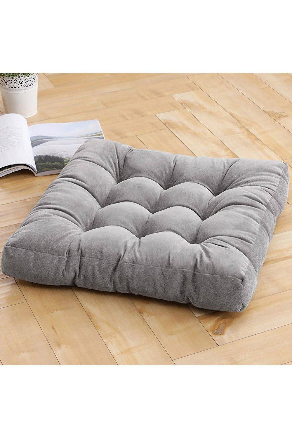 H&O Direct Square Tufted Seat Cushion Thicken Corduroy Meditation Pillow Floor Cushion in Grey