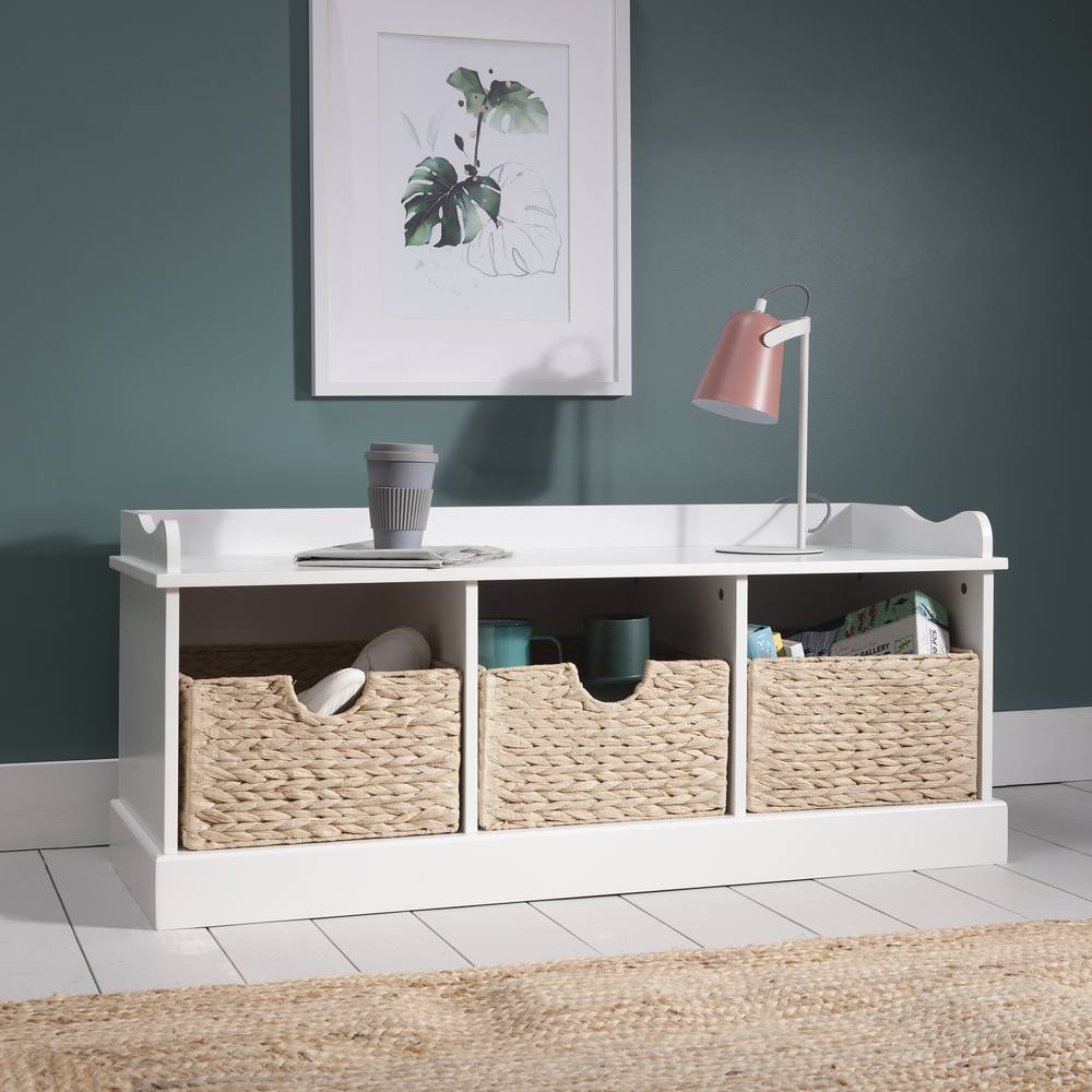 Nöa and Nani Stockholm Storage Bench with 3 Brown Baskets in White