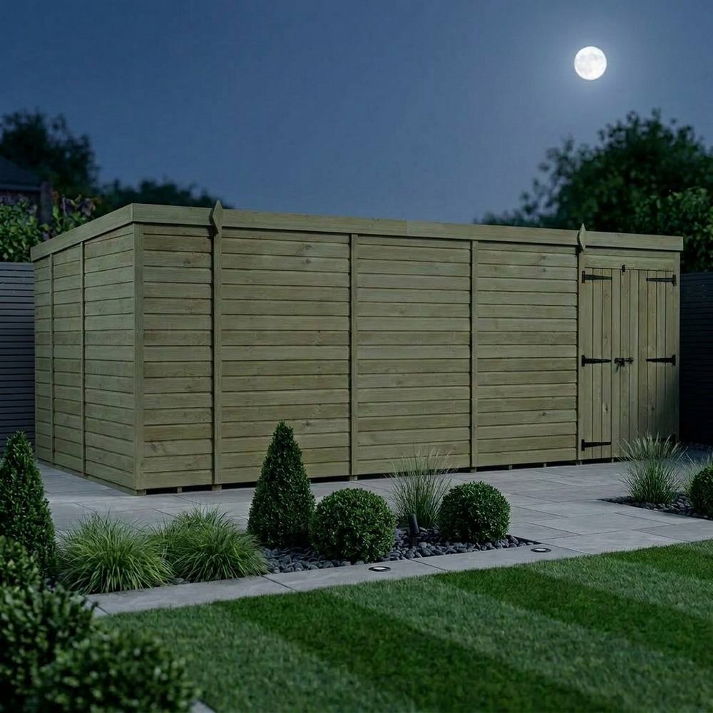 Buttercup Farm 18ft x 9ft Pent Garden Shed Double Door No Windows - Timber in Brown 3